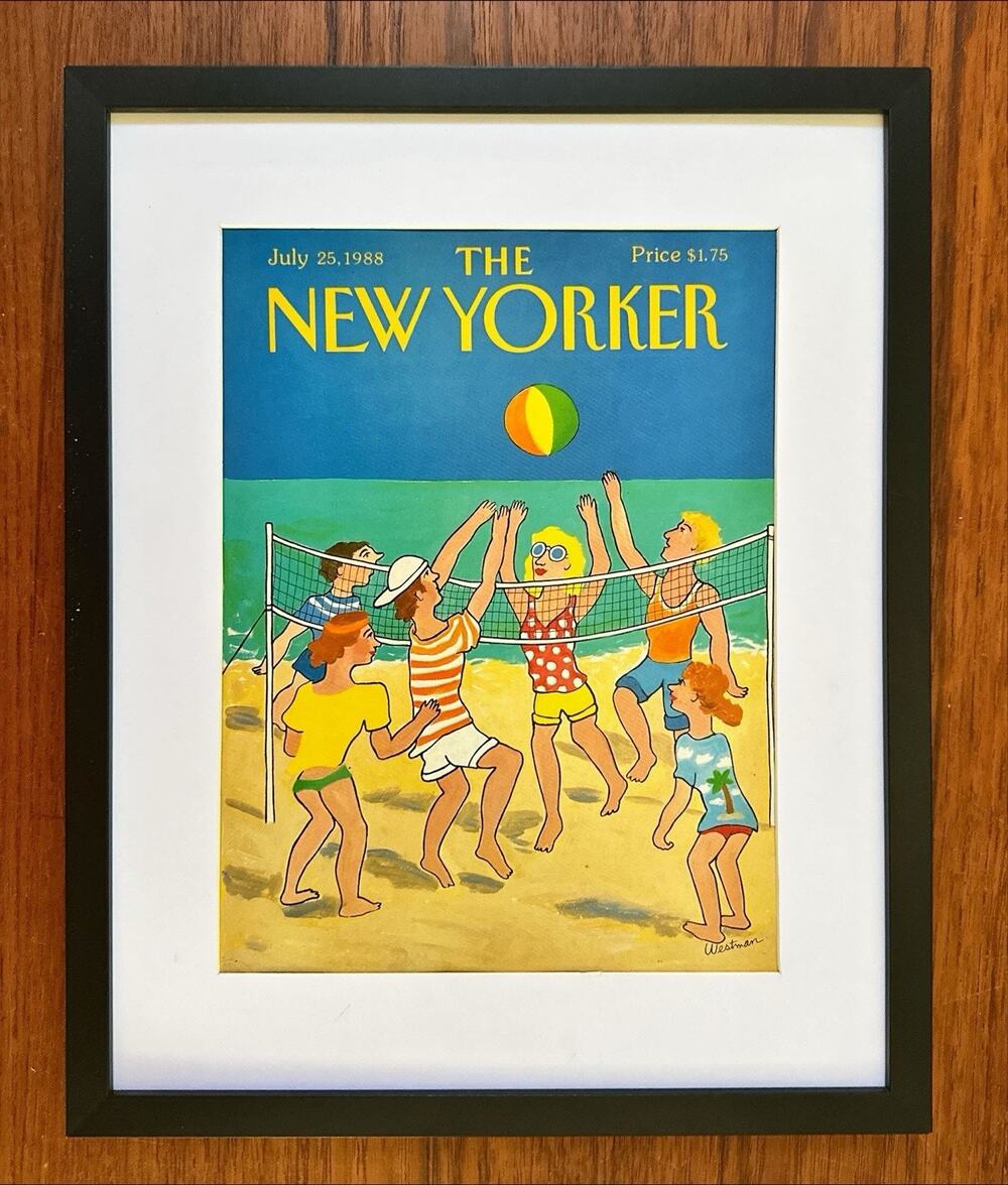 Framed 1988 New Yorker Magazine July 25 Cover Barbara Westman Beach Volleyball